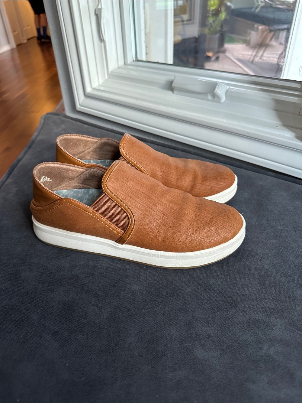 OluKai Women's Tan Slip-On Flats with White Sole